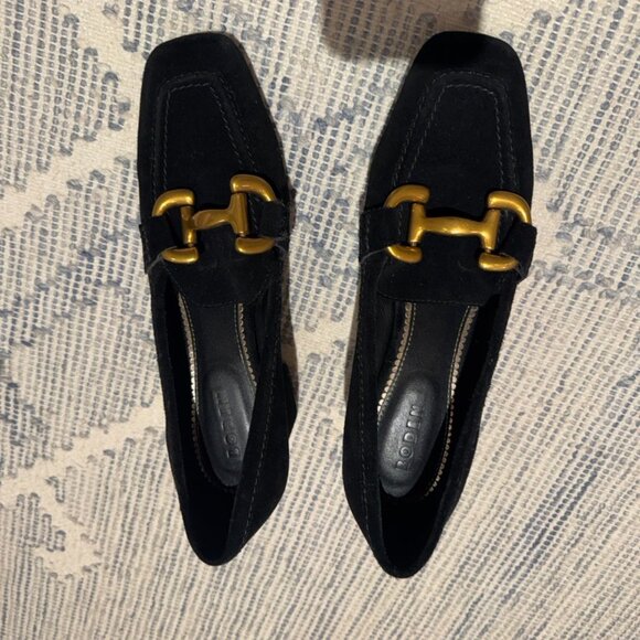 Boden black suede block heel Iris Snaffle Heeled Loafer - Picture 4 of 6